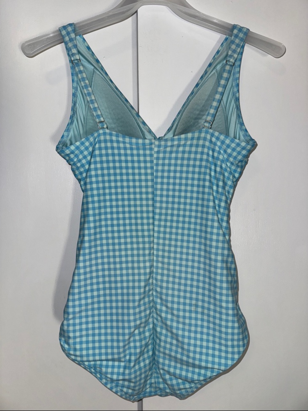 Lands’ End Blue Gingham One Piece Swimsuit w Twist Front Women’s 12 L - Picture 4 of 12